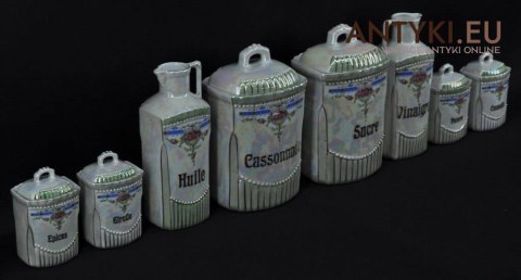 Porcelanowe naczynka do przypraw kuchennych. Secesyjny zestaw francuskich naczynek na przyprawy. Secesja Art Nouveau Jugendstil