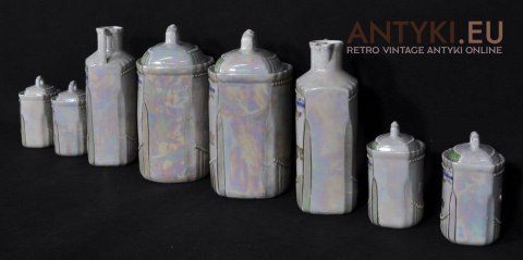 Porcelanowe naczynka do przypraw kuchennych. Secesyjny zestaw francuskich naczynek na przyprawy. Secesja Art Nouveau Jugendstil