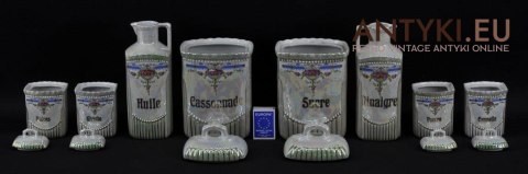 Porcelanowe naczynka do przypraw kuchennych. Secesyjny zestaw francuskich naczynek na przyprawy. Secesja Art Nouveau Jugendstil