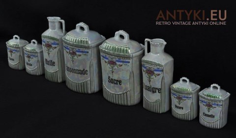 Porcelanowe naczynka do przypraw kuchennych. Secesyjny zestaw francuskich naczynek na przyprawy. Secesja Art Nouveau Jugendstil