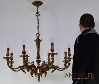 Potężny żyrandol barokowy salonowy antyk lampa wisząca nad stół