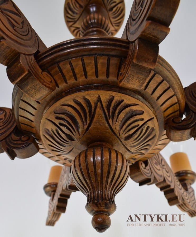 Ręcznie rzeźbiony żyrandol folklorystyczny lampa wisząca eklektyczna antyczna