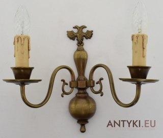 Retro kinkiet z brązu. Gustowna lampa na ściane z orzełkiem dwugłowym. Lampy z Austrii.