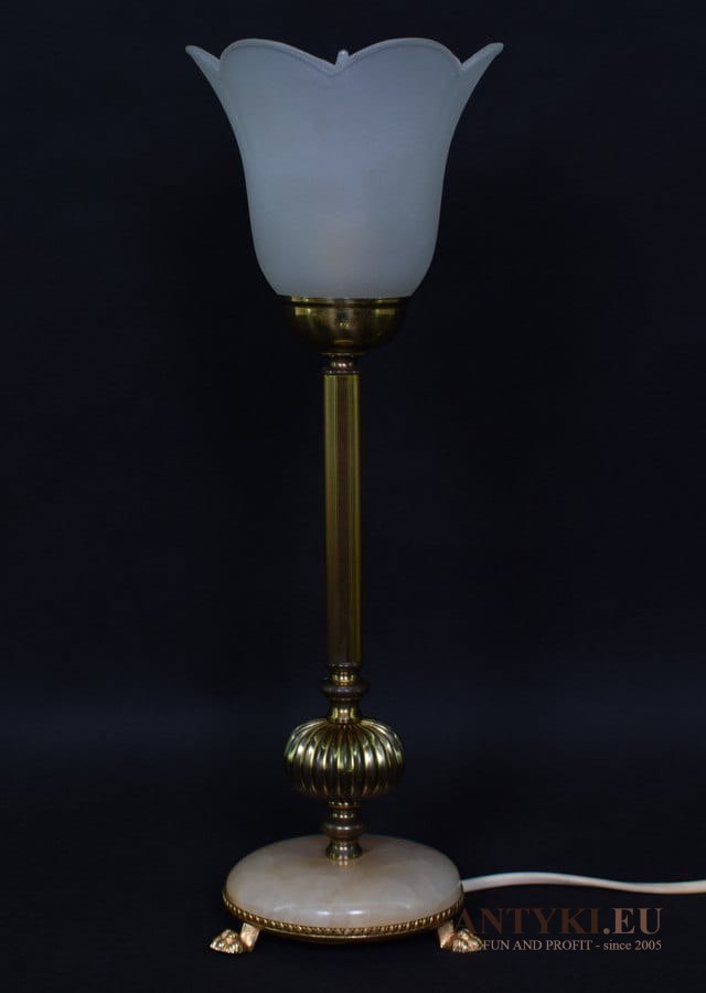 Retro lampka stołowa babcina lampeczka marmur mosiądz szklny klosz