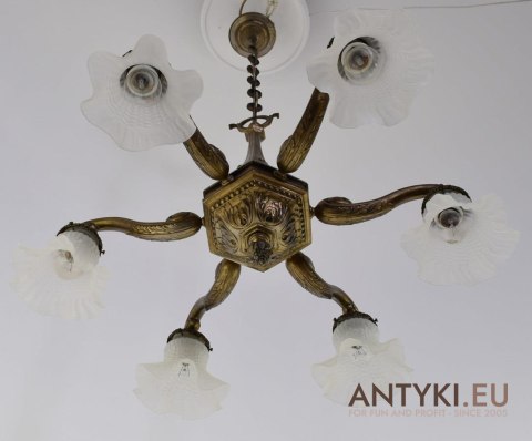 Secesyjny żyrandol salonowy Art Nouveau lampa sufitowa Jugendstil antyk do zamku