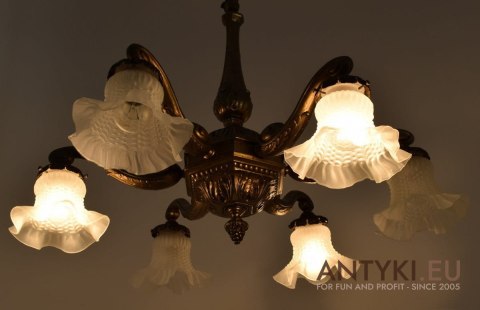 Secesyjny żyrandol salonowy Art Nouveau lampa sufitowa Jugendstil antyk do zamku