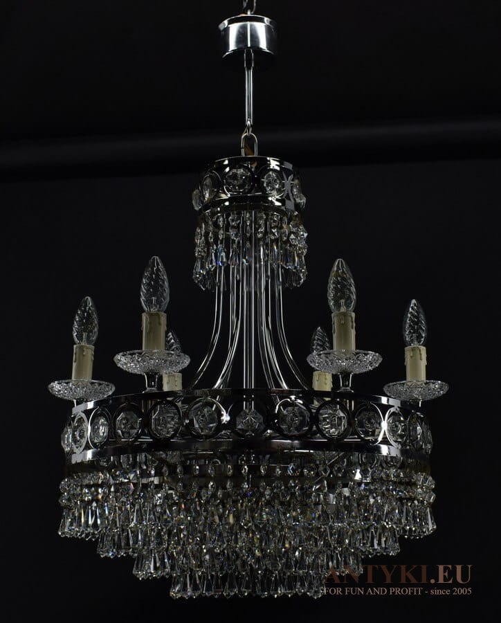 Srebrny żyrandol kryształowy ekskluzywna lampa z kryształami do salonu