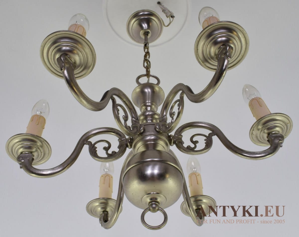 Srebrny żyrandol retro vintage oświetlenie nietypowe lampa sufitowa srebrna