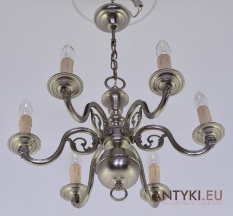 Srebrny żyrandol retro vintage oświetlenie nietypowe lampa sufitowa srebrna