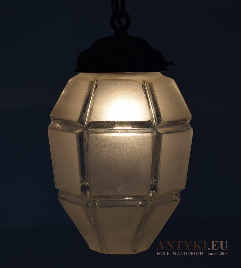 Stara lampa sufitowa art deco oryginalny klosz antyk z lat 1920 zabytkowe oświetlenie