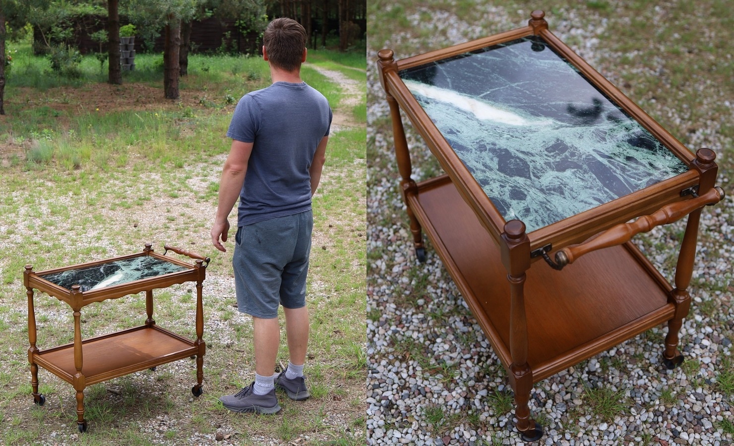 Ruchomy barek z marmurem – elegancja vintage w Twoim wnętrzu