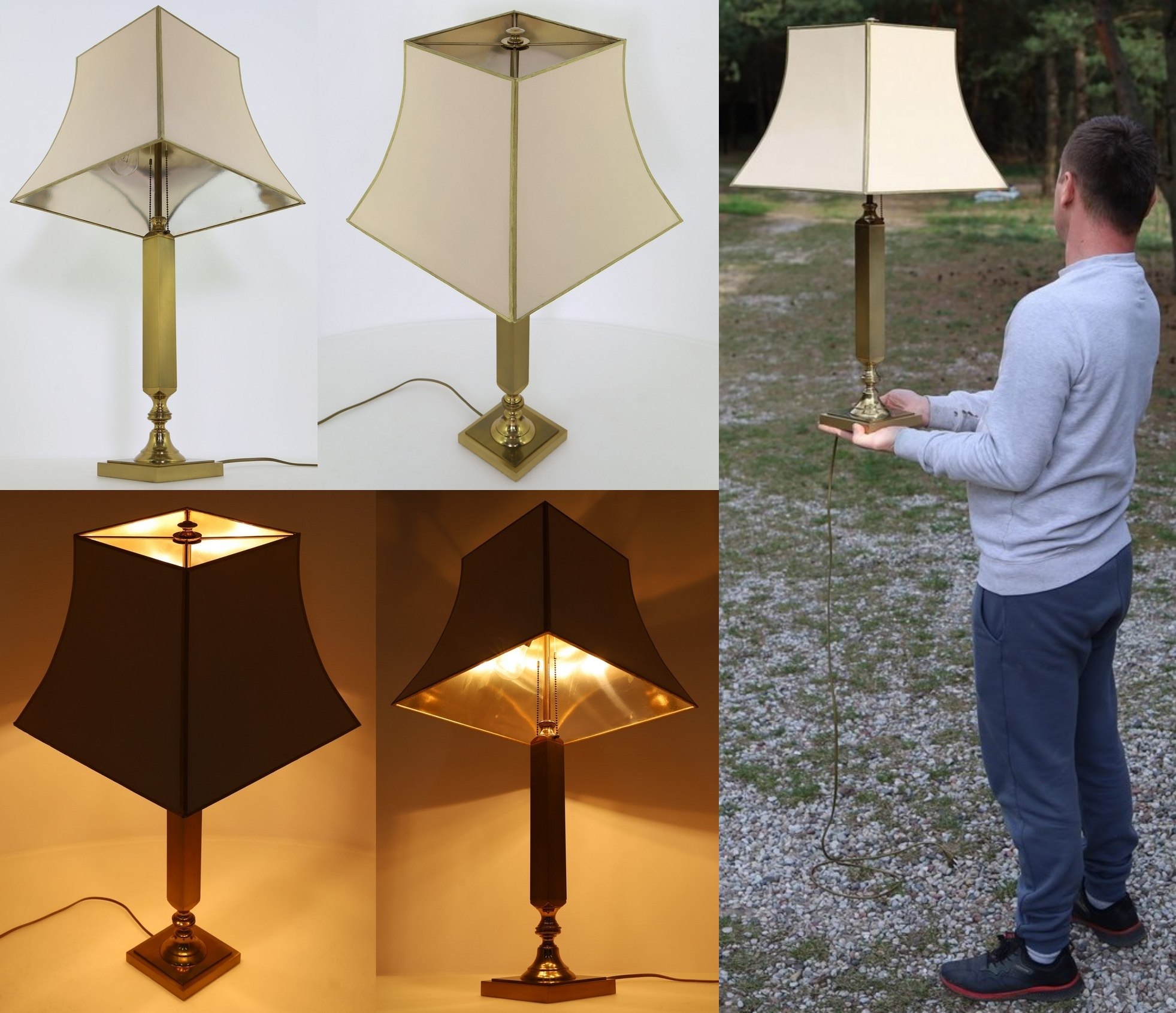 duże kolumnowe lampy antyczne z mosiądzu