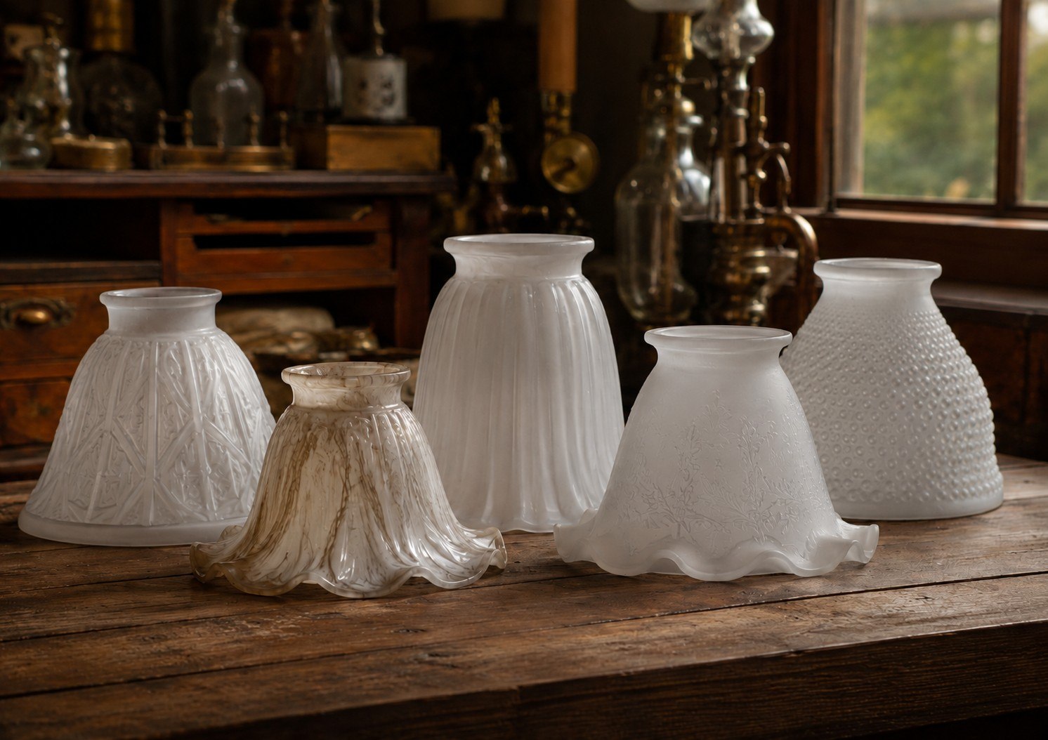 antyczne klosze szklane vintage z epoki, ręcznie formowane stare szkło do lamp retro